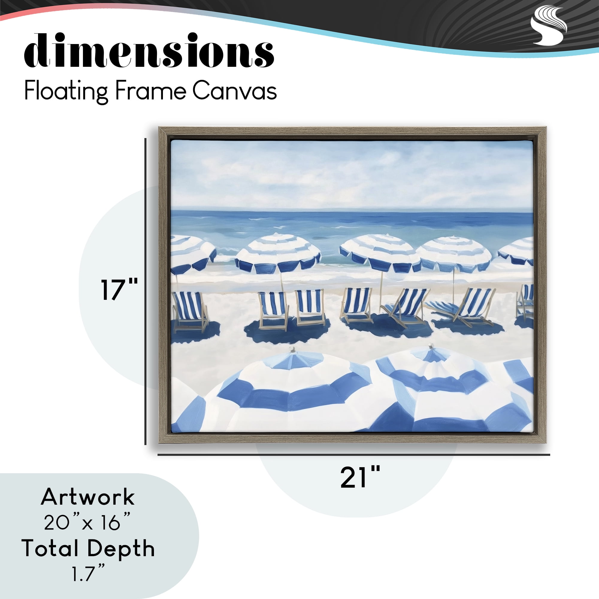Stupell Industries Beach Nice Blue Striped Umbrellas Brown Framed Floater Canvas Wall Art, design by Sisi and Seb