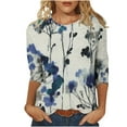 thumbnail image 2 of ESSSUT T-Shirt Imprimé à Manches 3/4 Col Rond Manches Courtes pour Femmes Tops Clair Bleu XXXL, 2 of 5