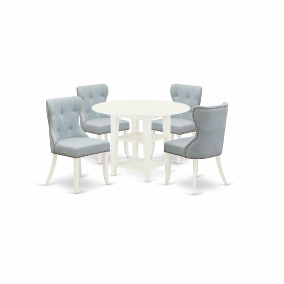East West Furniture Sudbury 5-piece Wood Dinette Set in Linen White