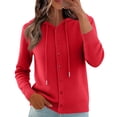 thumbnail image 6 of Women's Hooded Cardigan Sweater Long Sleeve Button Front Knit Casual Open Front Cardigans with Drawstring Red L, 6 of 6