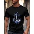 thumbnail image 3 of Camisetas para hombre con ancla azul náutico, camisetas de manga corta para hombre, camiseta de cuello redondo, camisetas para hombre con flores de olas oceánicas, negro-S, 3 of 8