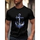 thumbnail image 3 of Camiseta de manga corta con ancla azul náutico para hombre, cuello redondo, flores y olas del océano, color negro-S, 3 of 8
