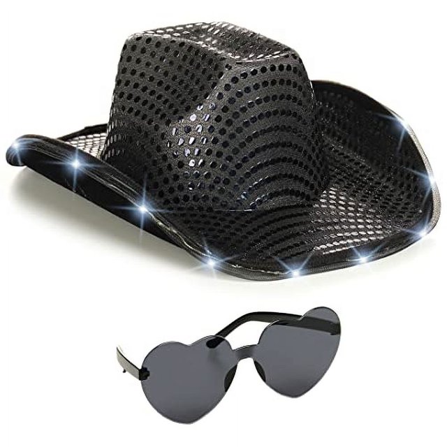 Sombrero de Vaquera Espacial Divertido Funcredible con Luces Negras para Disfraz de Halloween