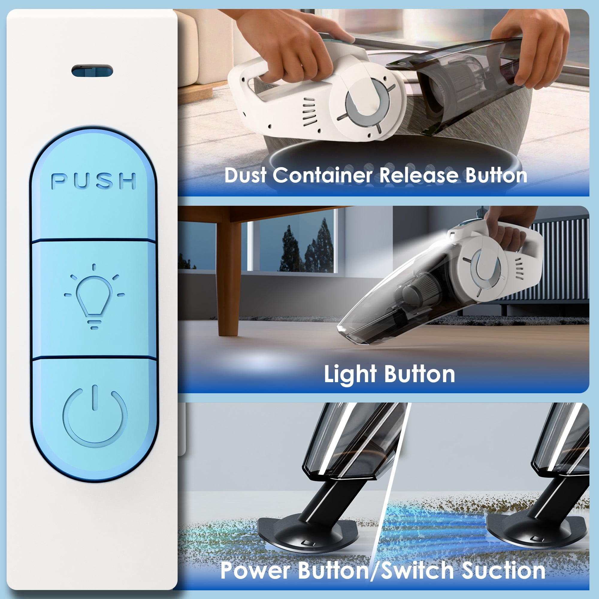WHALLULTRA Cordless Handheld Vacuum, Wet/Dry Cleaner with 8500PA Suction, LED Light, Lightweight/Portable
