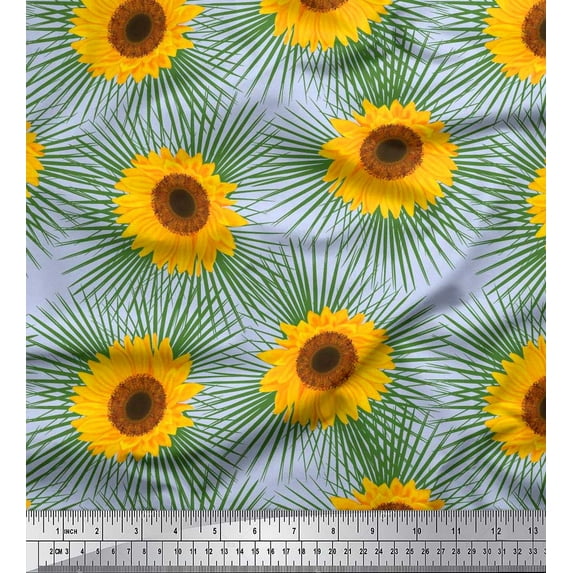 Soimoi Satin Silk Fabric Leaves & Sunflower Floral Fabric Prints by Yard 42 Inch Wide