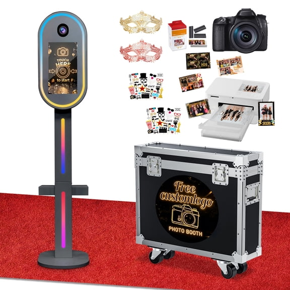 Mirror Photo Booth with Camera and Printer, DSLR Photo Booth with 15.6" Touch Screen, Built-in Mini PC, Flight Case, App Control – Perfect for Weddings, Parties and Event Rentals (Black)
