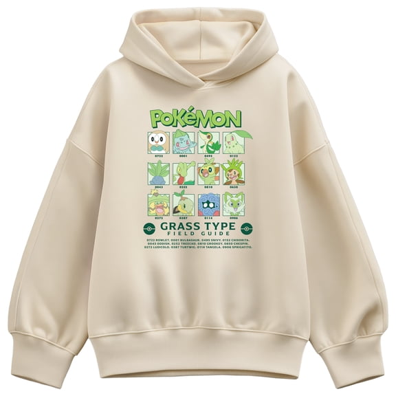 Pokémon - Grass Type Field Guide - Ladies Oversized Fleece Hoodie Sweatshirt