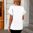 thumbnail image 4 of Estrela Camiseta de satén con cuello en V para mujer con bolsillo de manga corta cómoda y moderna camiseta informal para mujer Top blanco L, 4 of 6