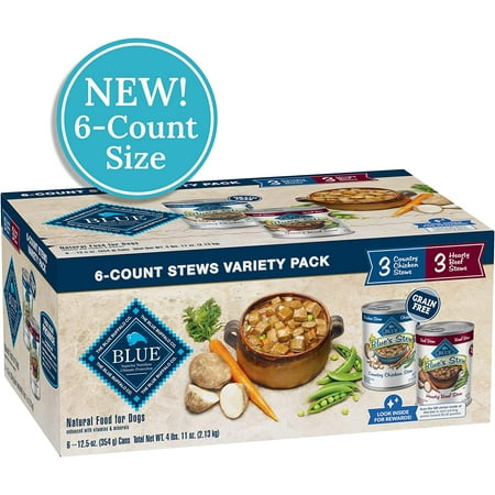 Blue Buffalo Blue's Stew Chicken & Beef In Gravy Wet Dog Food Variety Pack for Adult Dogs, Grain-Free, 12.5 oz....