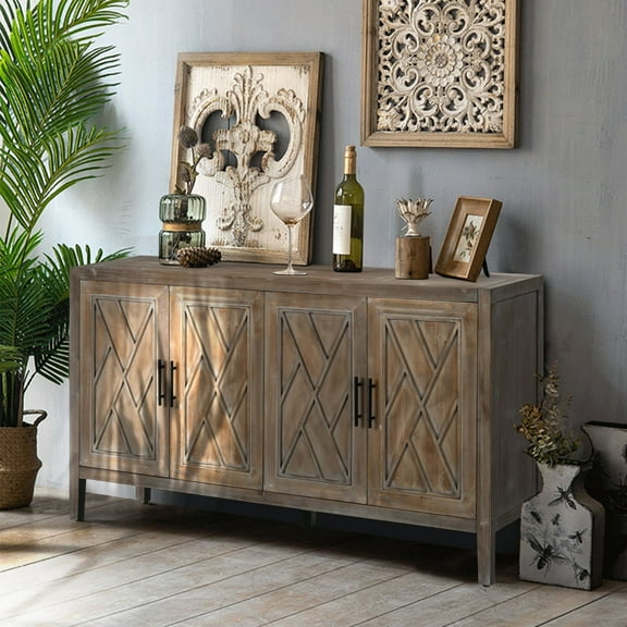 Lingstar 59.8 x 15.6 x 32.3 Inches Wooden Twill Storage Cabinet Sideboard, Antique Gray