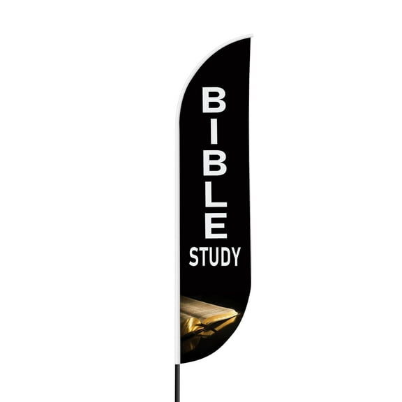 Bible Study Sign feather flag for Outdoor by Mavis Printing | 11.5 FEET Long Polyester Outdoor Banner Flag for Easy Hang | HD Print Swooper I Flag Only to Promote Church Activity I Flag Only