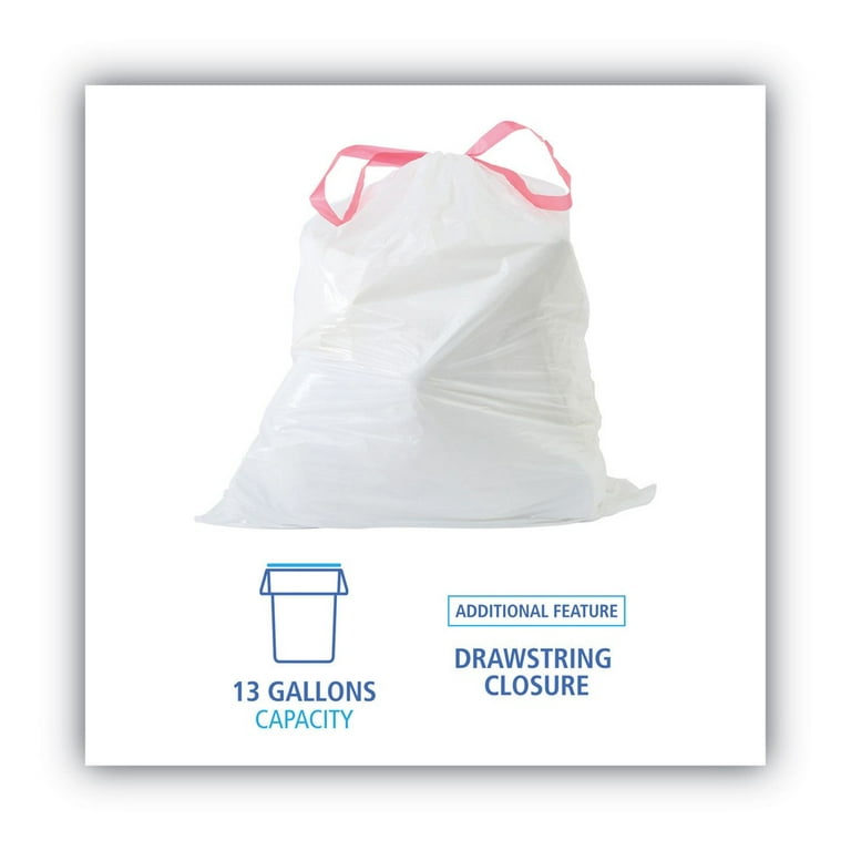 Handi-Bag Drawstring Kitchen Bags, 13 gal, 0.6 mil, 24 x 27.4, White, 50  Bags/Box, 6 Boxes/Carton (HAB6DK50CT)