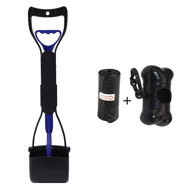 18'' Long Handle Pooper Scooper with Garbage Bag & Bone-Shaped Storage Box Foldable Pet Pooper Scooper for Dogs & Cats
