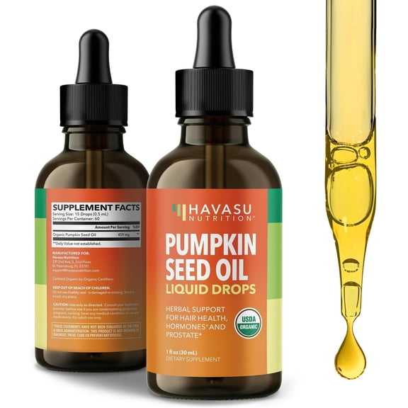 Havasu Organic Pumpkin Seed Hair Oil, Hair Health Drops and Daily Health Support, Unflavored, 30 ml