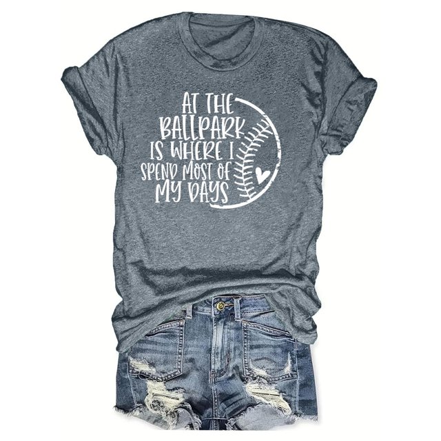 Hvobtty T-Shirt à Manches Courtes Col Rond Décontracté pour Femmes, T-Shirt de Sport de Baseball Imprimé avec Col Rond et Haut à Manches Courtes