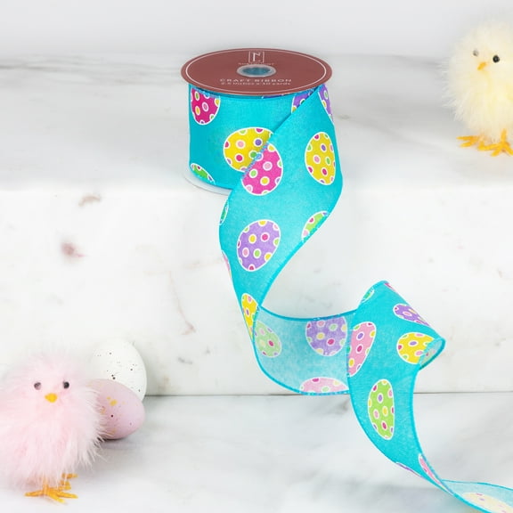 Northlight Blue Easter Egg Spring Wired Craft Ribbon 2.5" x 10 Yards