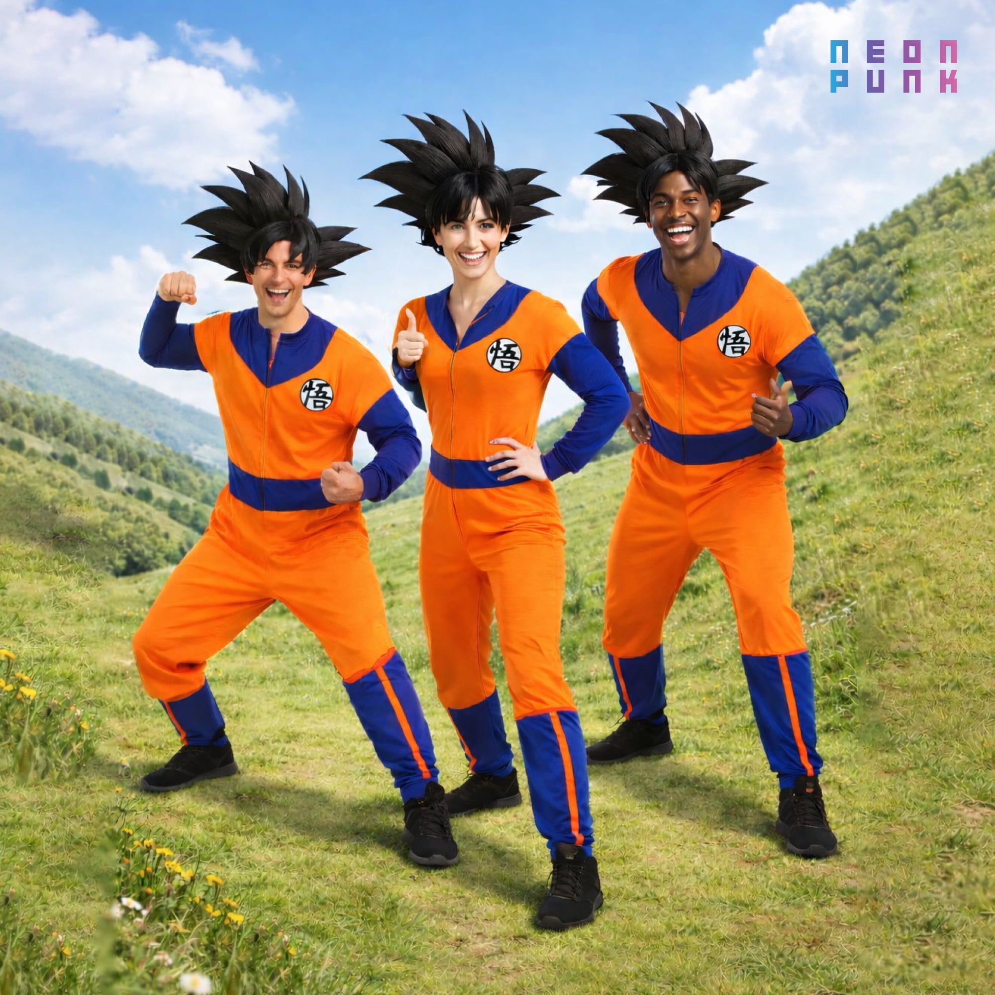NeonPunk Dragon Ball Z Goku Adult Pajama Onesie Jumpsuit, Soft All-in-One Anime Loungewear/outfit, Iconic Blue & Orange Design, Unisex Standard Size Large