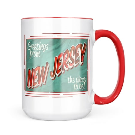 

Neonblond Greetings from New Jersey Vintage Postcard Mug gift for Coffee Tea lovers