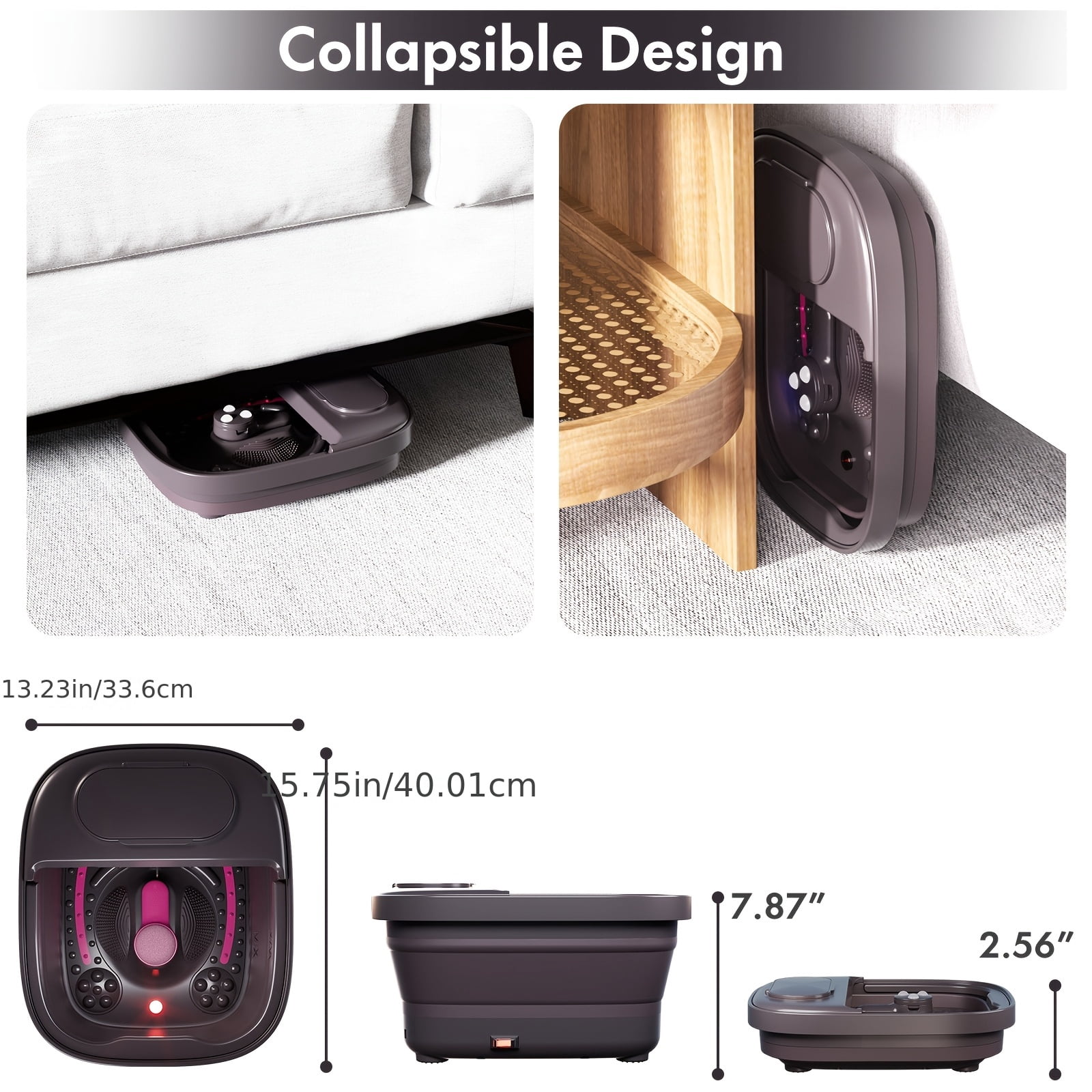 Remote temperature control collapsible foot spa. Foot bath with heat, bubble and massager, foot spa tub with 3 pedicure attachments, foot soak tub with handle，winter Christmas Gifts for women