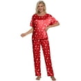 thumbnail image 4 of DAKIMOE Womens Silk Satin Pajama Set Christmas Pajamas Short Sleeve Shirt with Long Pant Two-piece Pj Sets Soft Sleepwear Loungewear Nightwear Pjs S-2XL, 4 of 9