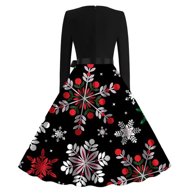 Puntoco Vestido vintage de manga larga con estampado navideño y cuello redondo para mujer Puntoco Puntoco-2856