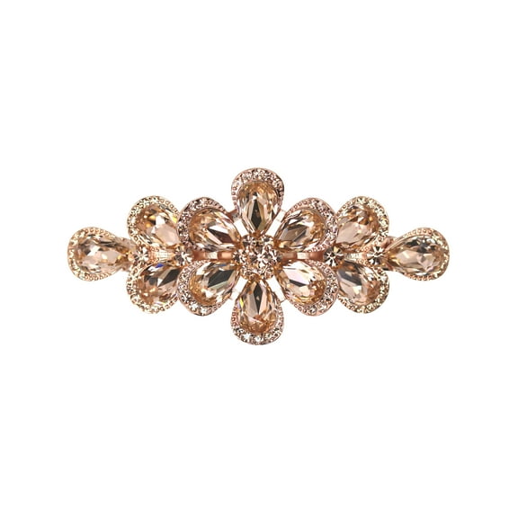Faship Gorgeous Champagne Rhinestone Crystal Floral  Hair Barrette Clip