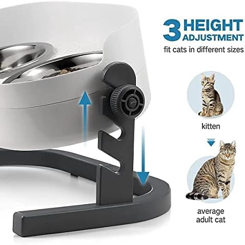 Height Adjustable Cat Elevated Bowls Stainless Steel Dog Food Water Bowls, Height Adjustable Cat Feeder Mess Proof Pet Feeding Bowls for Small to Large Size Cats