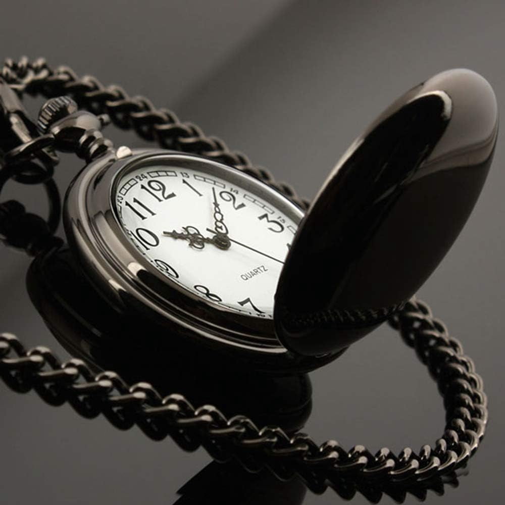 Classic Vintage Stainless Steel Quartz Pocket Watch, Arabic Numerals Scale Mens Womens Pocket Watch with Chain