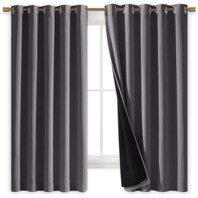 Cortinas 100 % blackout con forro negro, aislamiento térmico, con 2 capas, eficiencia energética, cortinas para recámara (color gris, 2 paneles)