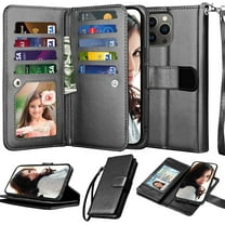 NJJEX Wallet Case for iPhone 14 6.1" 2022, for iPhone 14 Case, [9 Card Slots] PU Leather ID Credit Holder Folio Flip [Detachable] Kickstand Magnetic Phone Cover & Lanyard for iPhone 14 [Black]