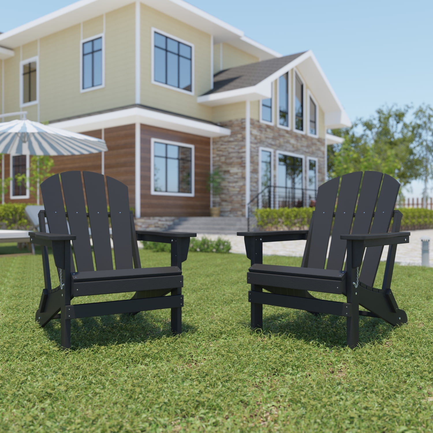 Holaki 2PCS Folding Adirondack Chair Outdoor, Poly Lumber Weather