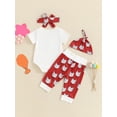thumbnail image 4 of Bagilaanoe 4pcs Newborn Baby Girl Outfits Pants Set Print Short Sleeve Romper Tops + Leggings + Headband + Hat 3M 6M 9M 12M 18M Infant Casual Clothes, 4 of 7