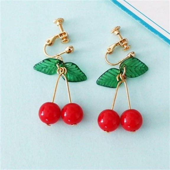Pretyzoom 1 Pair Sweet Earrings Cherry Shape Ear Clips Red for Women