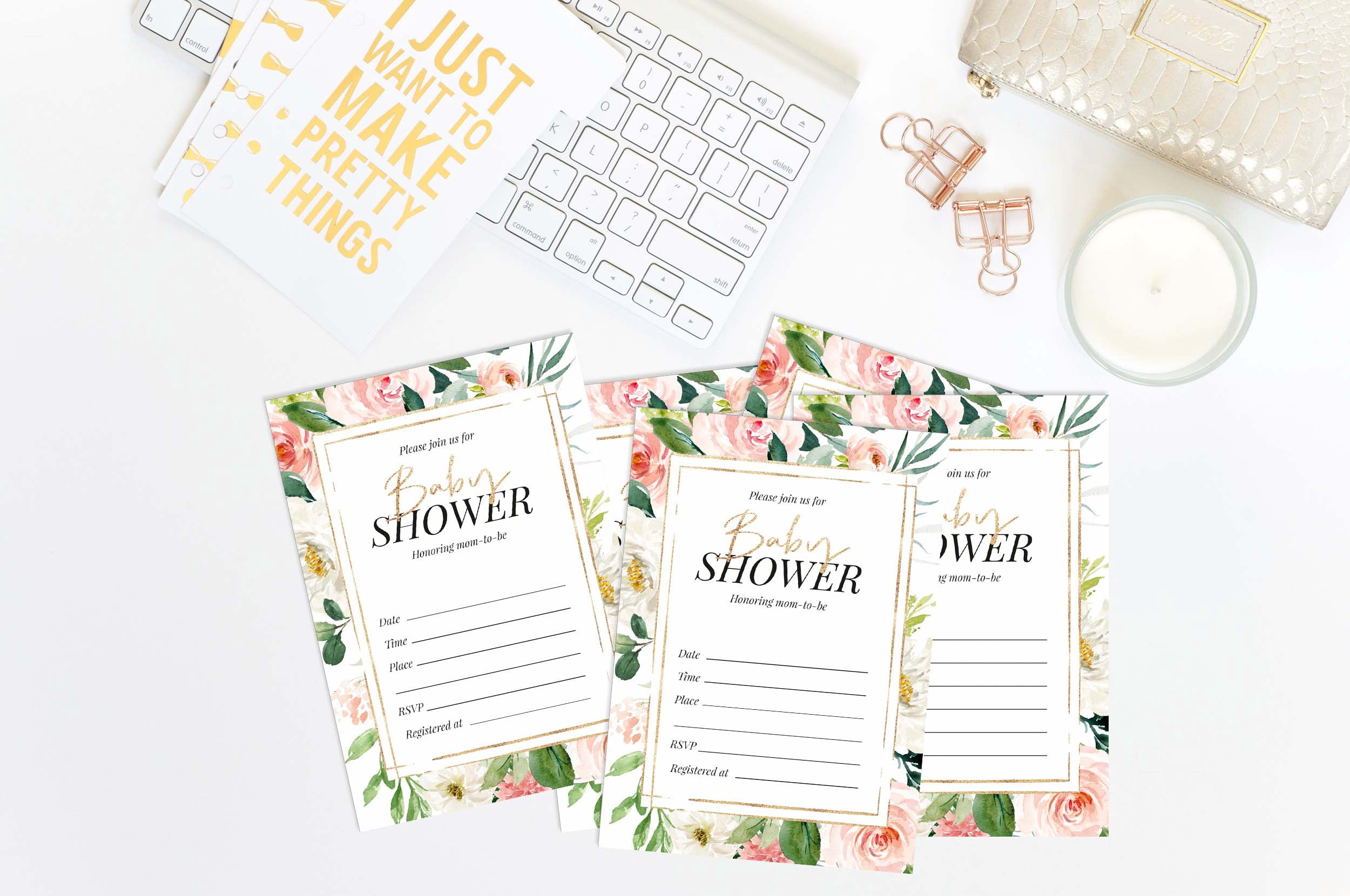 Inkdotpot 30Floral Baby Shower Invitation Cards Gender Neutral Fill In Blank Invites