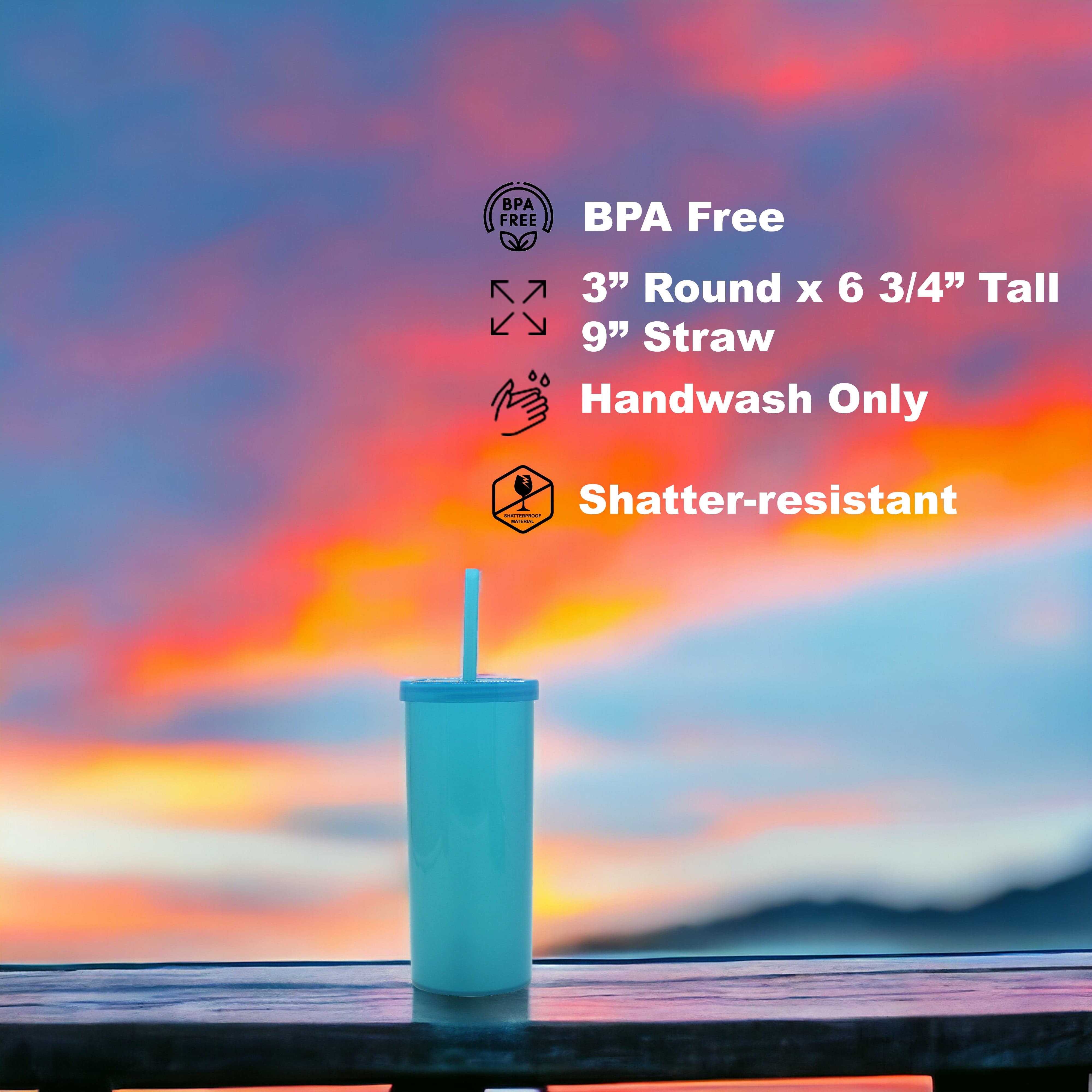Mainstays 20 oz Plastic Tumbler with Screw Top Lid and Straw, Electric Aqua