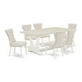 thumbnail image 2 of East West Furniture 7-Pc Dining Room Table Set- 6 Dining Chairs with Doeskin Linen Fabric Seat and Button Tufted Chair Back - Rectangular Table Top & Wooden Legs - Linen White Finish, 2 of 6