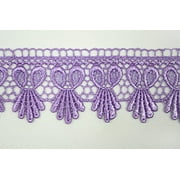 Altotux 1.75" Gold Coral Green Gray Eggplant Embroidered Venice Lace Trim By 15" (LILAC)