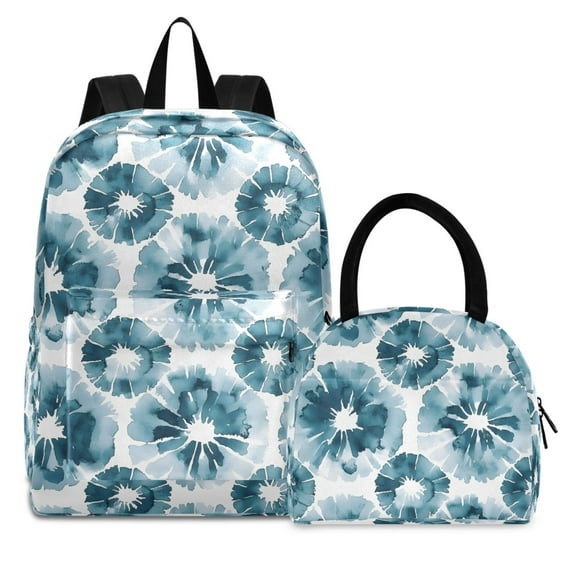 ALAZA Backpack Set Tie-dye Blue Elementary School Bags Student BookBag with Lunch Bag