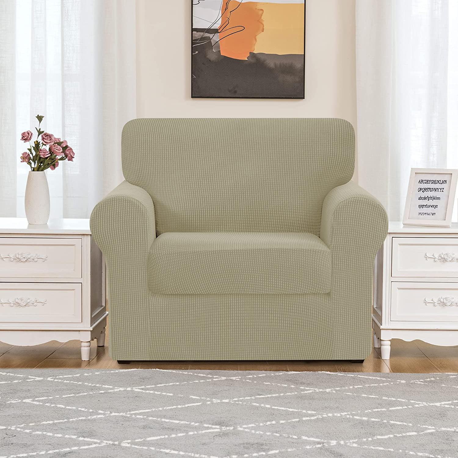 Subrtex Sofa Slipcover Sets 3 Pieces Stretch Couch Cover Backrest Cushion Covers (Armchair, Sand)