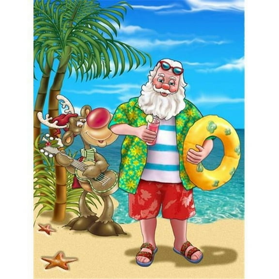Beach Christmas Santa Claus Swimming Flag Canvas House Size