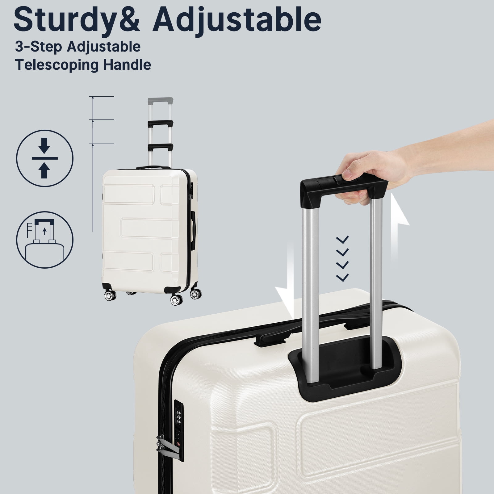 TSA Lock 3 Piece Luggage Sets Hardside Spinner in White