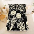 thumbnail image 5 of Homewish Dark Halloween Skeleton Bed Sheets,Vintage Rose Pattern Full Size Sheets,Black Cream,4pcs,1 Flat Sheet,1 Fitted Sheet and 2 Pillowcases, 5 of 6