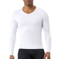 thumbnail image 3 of Men's V Neck Compression Shirt Long Sleeve, Athletic Workout Shirts & Gym Undershirts, Active Sports Base Layer Top for Running, Fitness, Muscle Recovery & Cold Weather White XL, 3 of 10