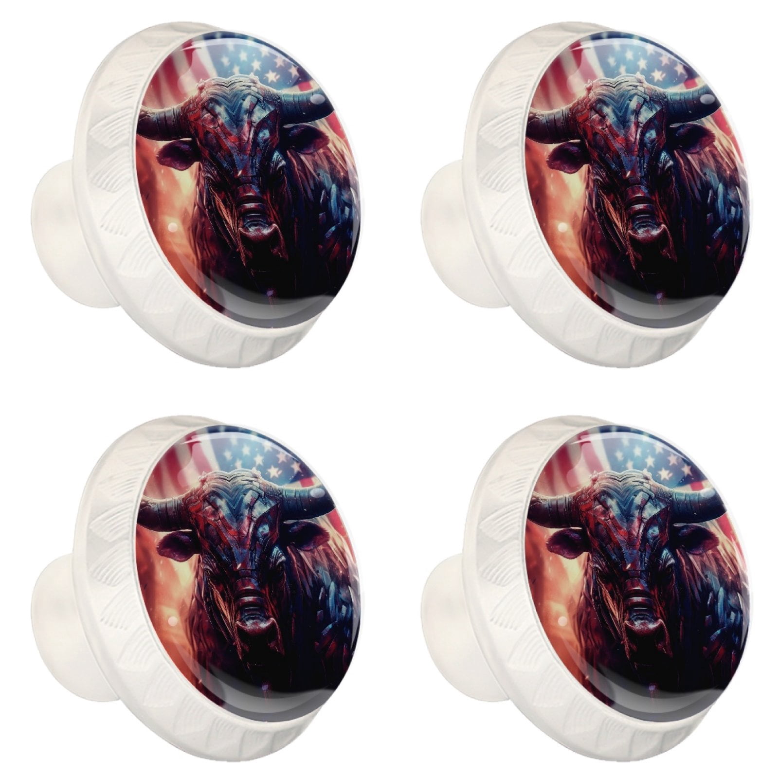 4 Pcs Cow American Flag Knobs for Kitchen Cabinet Cupboard Dresser Bookcase Drawer Pulls Handles Round Home Decor