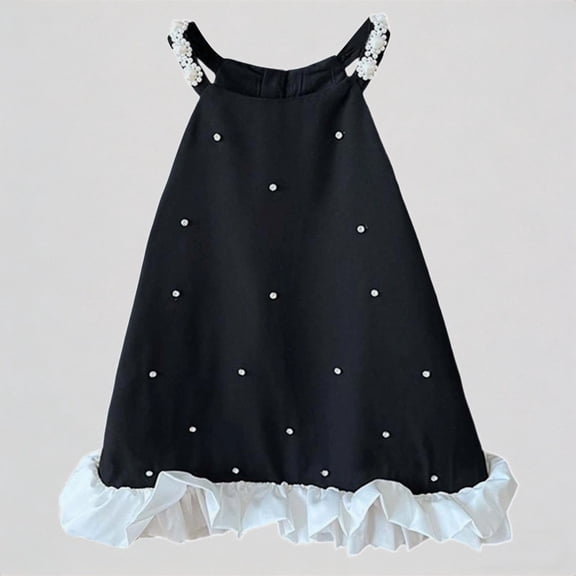 REDARER Girls Sleeveless Beaded Strap Dress with Ruffle Hem Casual Formal Playwear Event Dress for Kids,5-6 Years