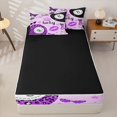 thumbnail image 4 of Homewish Glitter Leopard Print Billiards Zipper Twin Comforter Sets with Fitted Sheet and 2 Pillowcases, Purple Lucky Skull Zipper Bedding Set for Women, Black Reversible, 4-Piece, 4 of 6