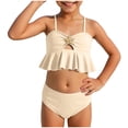 thumbnail image 4 of Girls Tankini Swimsuit Girl's Cute Two Piece Bikini Sets Ruffle Peplum Shell High Waisted Ribbed Swimsuit Textured Kids Tankini, 4 of 6