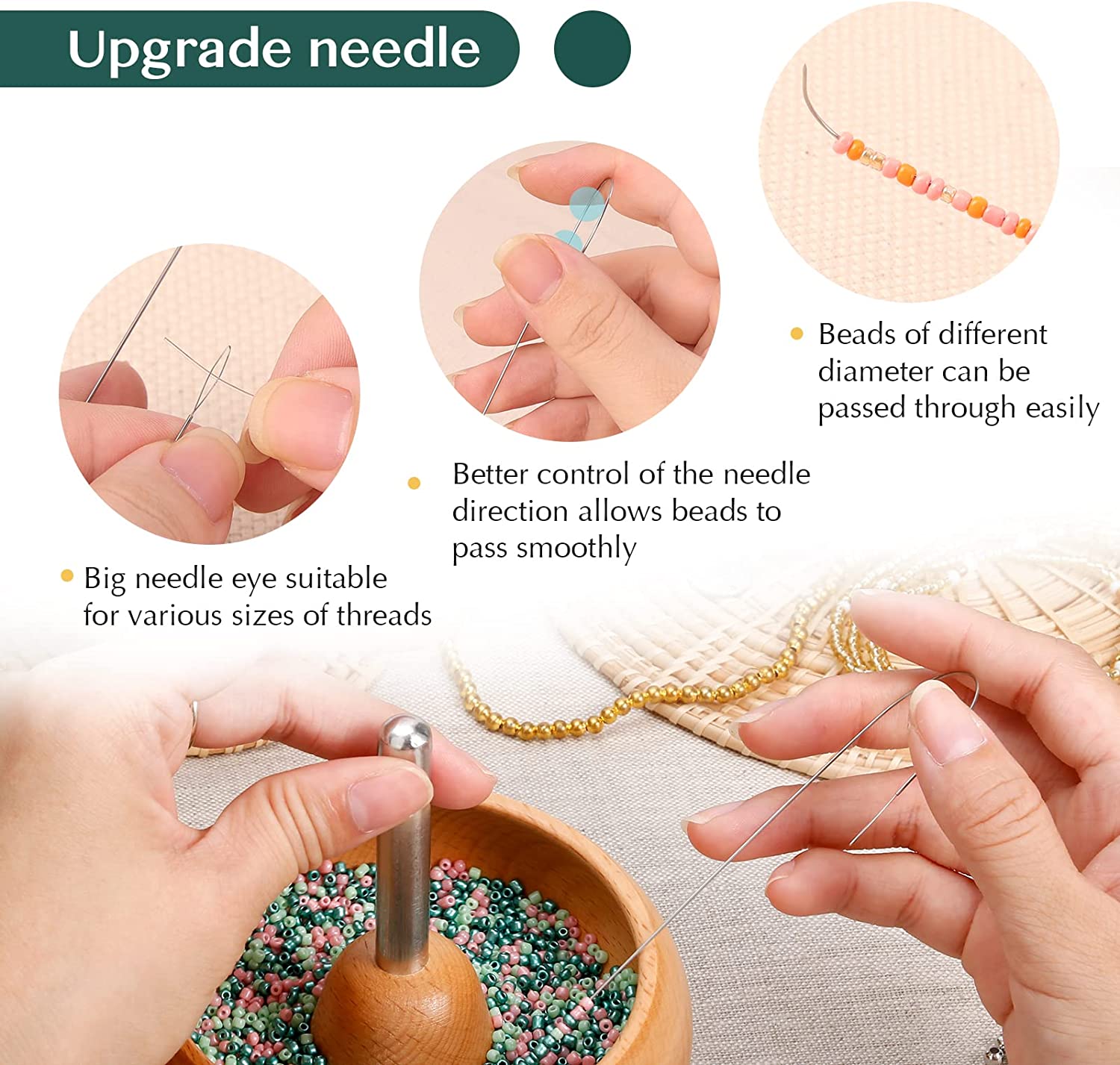 Xinyi Bead Spinner for Jewelry Making, Effortless Rotating Wooden Bracelet Spinner with 50 Letter Beads, 3000 Seed Beads, 2 Big Eye Beading Needles for