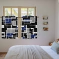 thumbnail image 3 of Navy Blue Black Geometric Kitchen Curtains 54 Inch Length, Modern Color Block Abstract Tiers Curtains for Bathroom Bedroom Cafe, Light Filtering Small Window Treatment Short Drapes 2 Panels 42"Wx54"L, 3 of 8