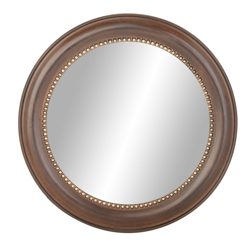 36" Dark Brown Industrial Wood Round Mirror with StitchLike Inset
